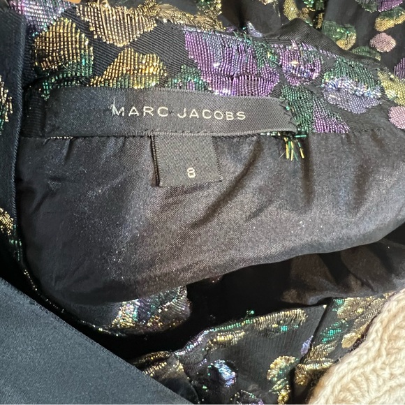MARC JACOBS Size 8 Black, Gold & Purple Jacquard Cotton Blend Cocktail Dress - Picture 4 of 6